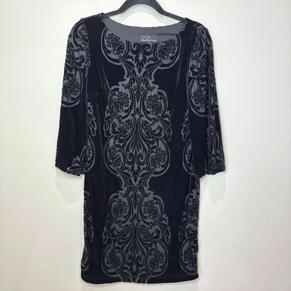 Y2K 90s Velvet Burnout Dress Women 6 Black Bell Sleeves Whimsigoth Fairy Grunge